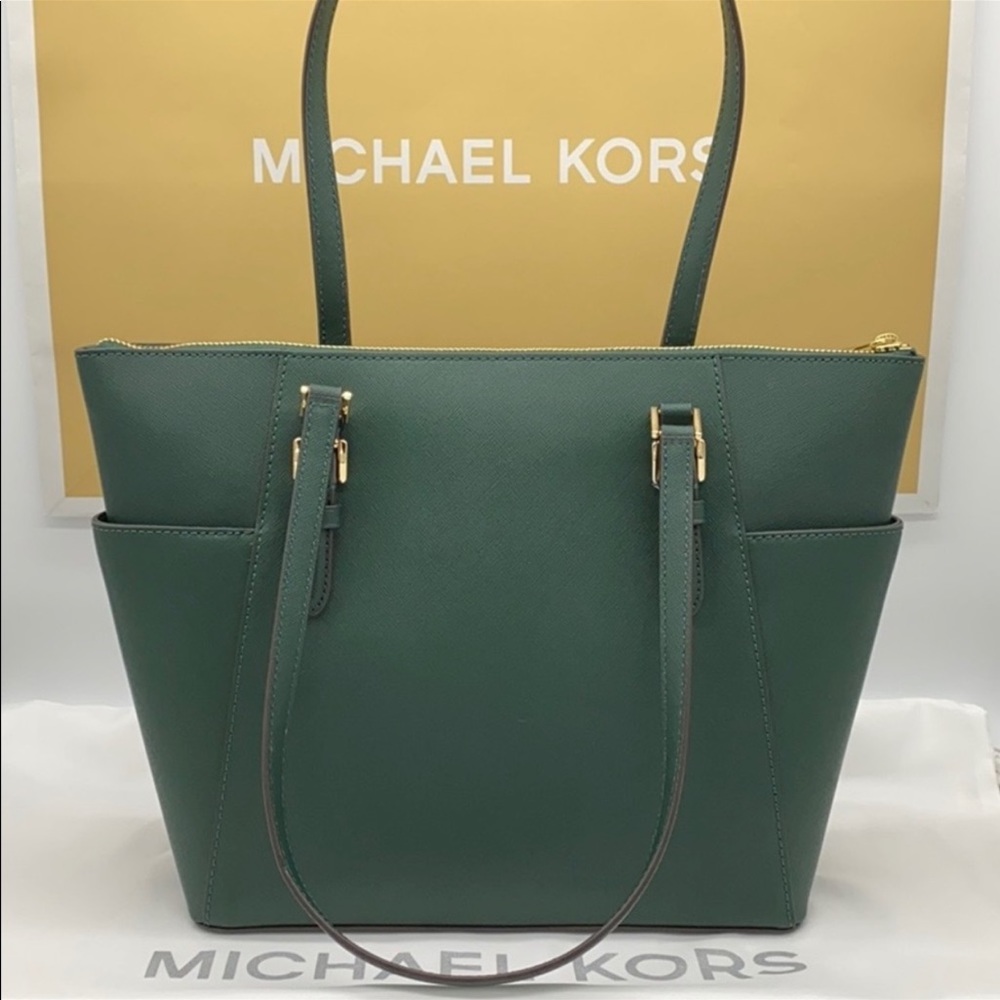 MICHAEL KORS Charlotte Large Leather Top-Zip Tote Racing Green - Picture 12 of 15